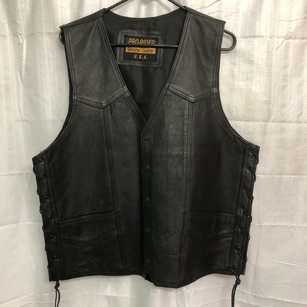 motorcycle black leather Vest